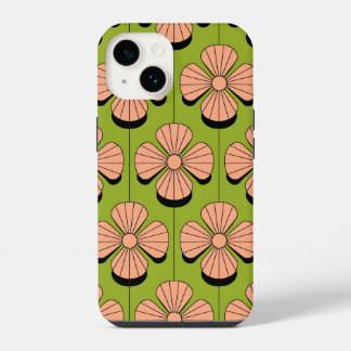 Retro Floral Geometry Pattern - Pink Petals iPhone 14 Case
