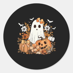Retro Floral Ghost Cute Pumpkin Autumn Halloween W Classic Round Sticker