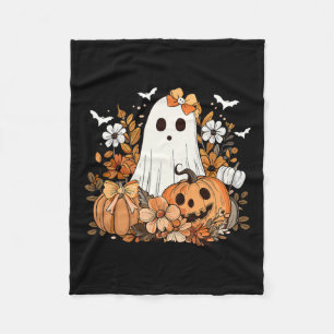 Retro Floral Ghost Cute Pumpkin Autumn Halloween W Fleece Blanket