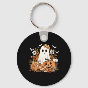 Retro Floral Ghost Cute Pumpkin Autumn Halloween W Keychain