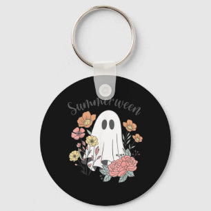 Retro Floral Ghost Summerween Spooky Season Summer Keychain