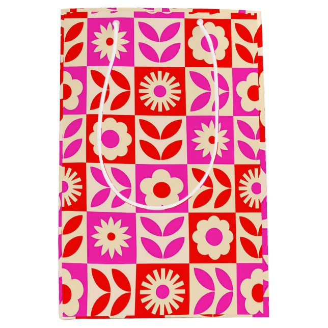 🌼 Retro Floral Gift Bag Medium Colourful Tote (Front)