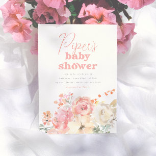 Retro Floral Girl Baby Shower Invitation