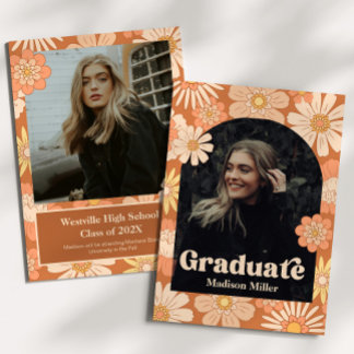 Retro Floral Graduation Announcement Card