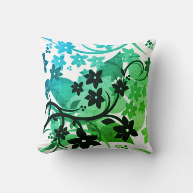 [Retro Floral] Greenleaf Botanical Graphic Design Throw Pillow (Front)