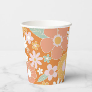 Retro Floral groovy Birthday Paper Cups