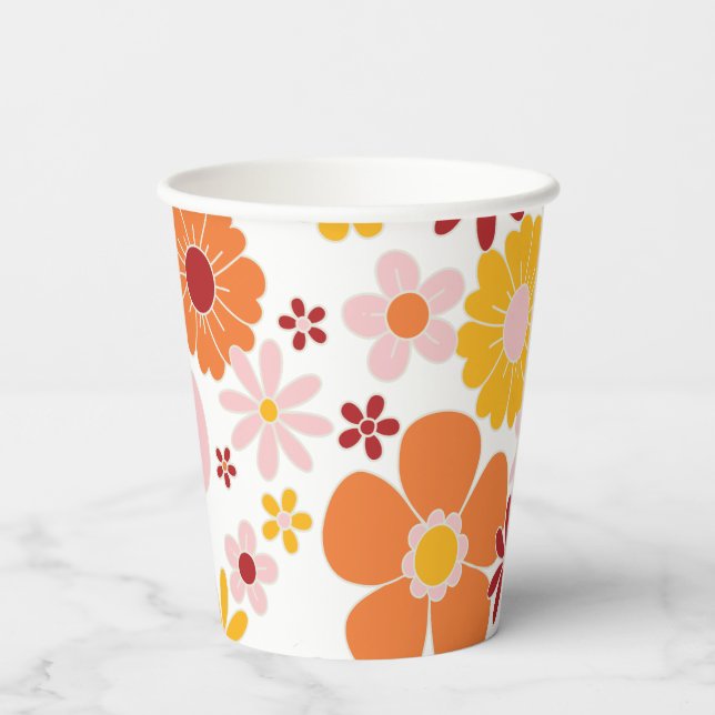 Retro Floral groovy Birthday Paper Cups (Back)