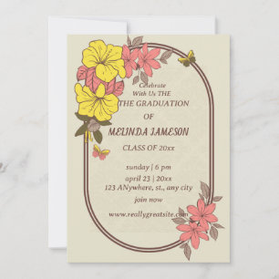 Retro  Floral Groovy Graduation Invitations
