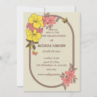 Retro  Floral Groovy Graduation Invitations