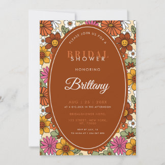 Retro Floral Groovy Hippie Daisy 70s Bridal Shower Save The Date
