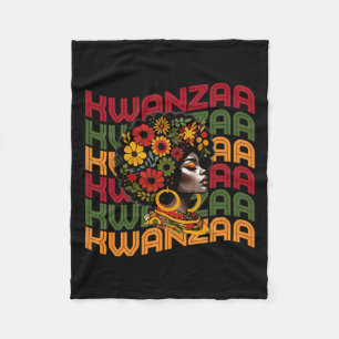 Retro Floral Happy Kwanzaa African Pride Black Afr Fleece Blanket