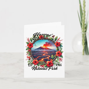 Retro Floral Hawaii Volcanoes National Park Campin Card