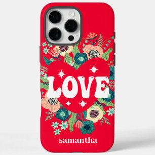 Retro Floral Heart Love Red Valentine's Day iPhone 16 Pro Max Case