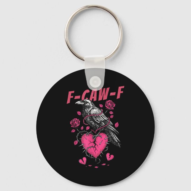 Retro Floral Heart Raven F-caw-f Anti Valentin's D Keychain (Front)