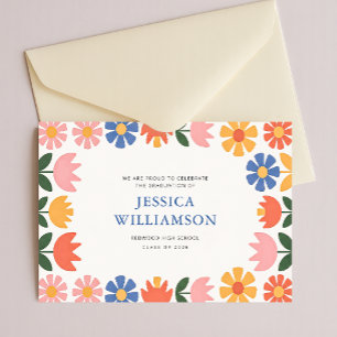 Retro Floral High School Graduation Announcement Postcard