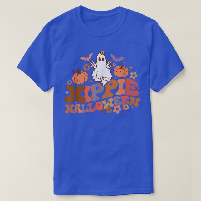 Retro Floral Hippie Halloween Ghost Pumpkin Spooky T-Shirt (Design Front)