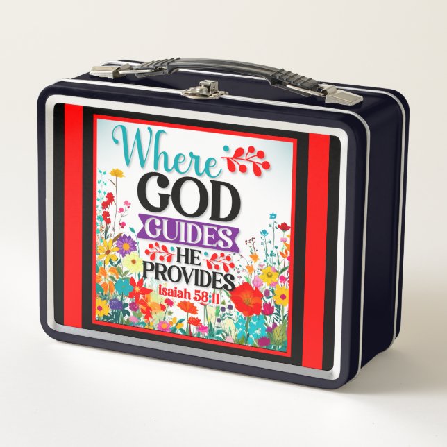 Retro  Floral Inspirational  Metal Lunch Box (Front)