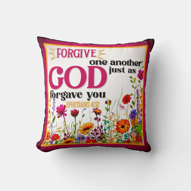 Retro Floral Inspirational Throw Pillow (Front)