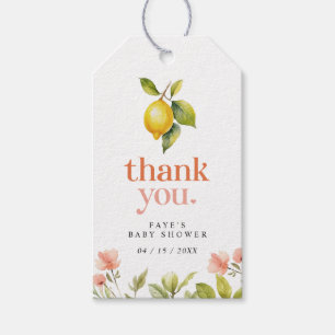 Retro Floral Lemon   Baby Shower Favor Gift Tags