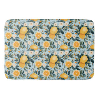 Retro Floral Lemons Bath Mat
