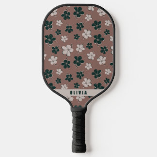 Retro Floral Light Saddle Brown Pickleball Paddle