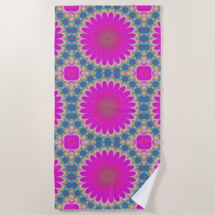 Retro Floral Mandala Psychedelic Flower Power Beach Towel