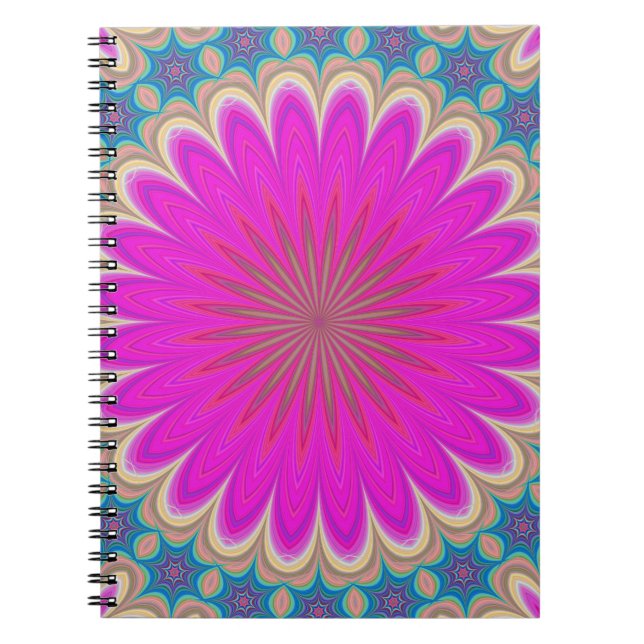 Retro Floral Mandala Psychedelic Flower Power Notebook (Front)