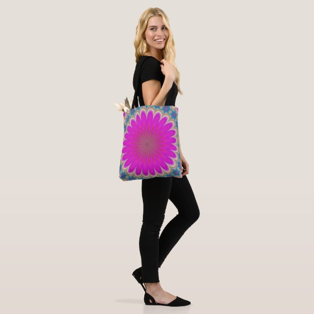 Retro Floral Mandala Psychedelic Flower Power Tote Bag (On Model)