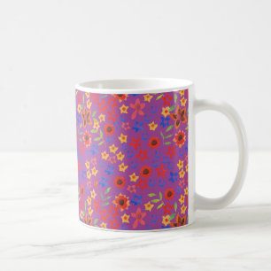 Retro Floral Miniprint on Magenta Coffee Mug