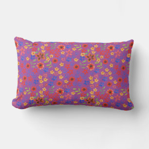 Retro Floral Miniprint on Magenta Lumbar Pillow