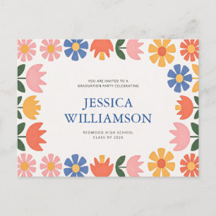Retro Floral Modern Script Graduation Thank You Postcard