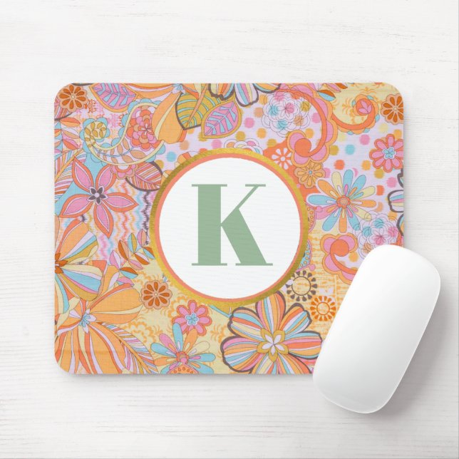 Retro Floral Monogram Groovy Pattern Mouse Pad (With Mouse)