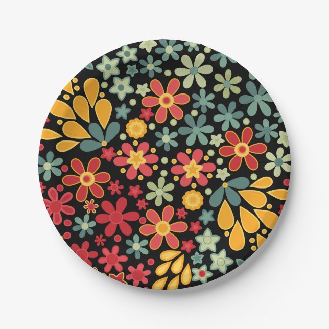 Retro.  Floral motifs 2 Paper Plate (Front)