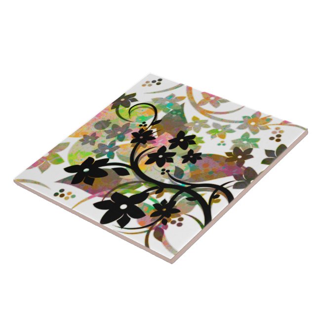 [Retro Floral] Multicolor Botanical Graphic Design Tile (Side)