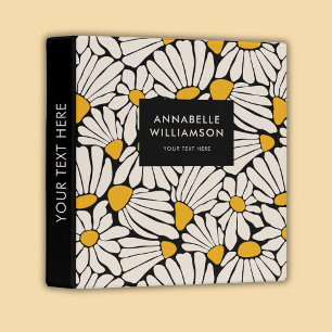Retro Floral Mustard Yellow Black Binder