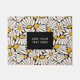 Retro Floral Mustard Yellow Black Doormat