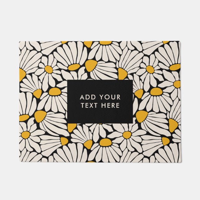 Retro Floral Mustard Yellow Black Doormat (Front)