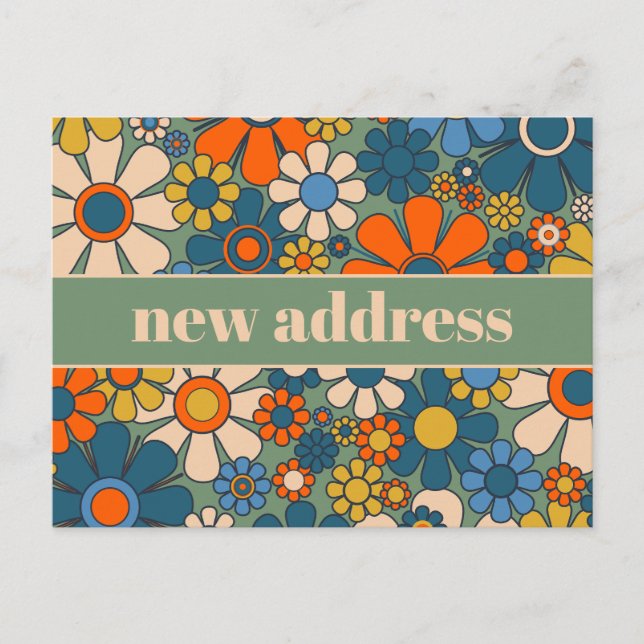 Retro Floral New Address / Moving Postcard (Front)