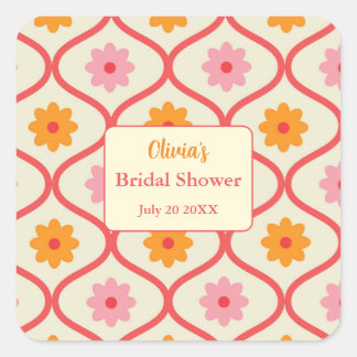 Retro Floral Ogee Mid-Century Modern Bridal Shower Square Sticker