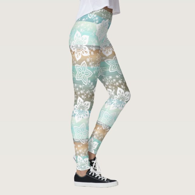 Retro Floral On Funky Chic Cool Stripes Pattern Leggings (Right)