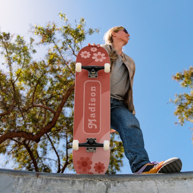 Retro Floral Orange Personalized Skateboard (Outdoor 1)