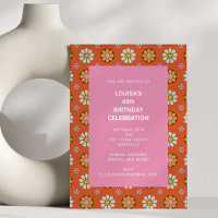 Retro Floral Orange Pink 40th Birthday Party