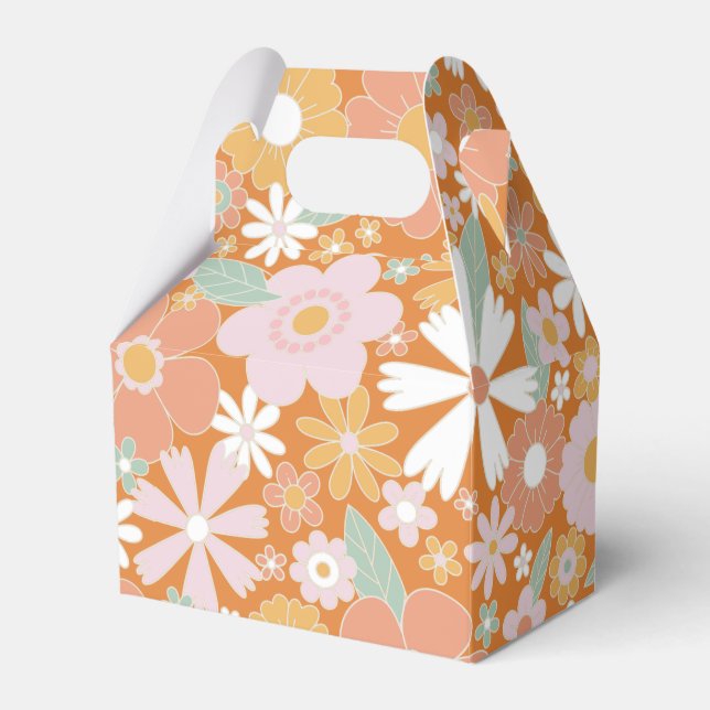 Retro Floral orange pink Birthday Favor Box (Front Side)