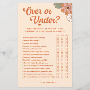 Retro Floral Over Or Under Bridal Shower Game