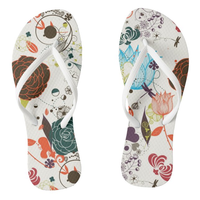 Retro Floral Pattern 2 2 Flip Flops (Footbed)