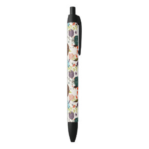 Retro Floral Pattern 2 Black Ink Pen