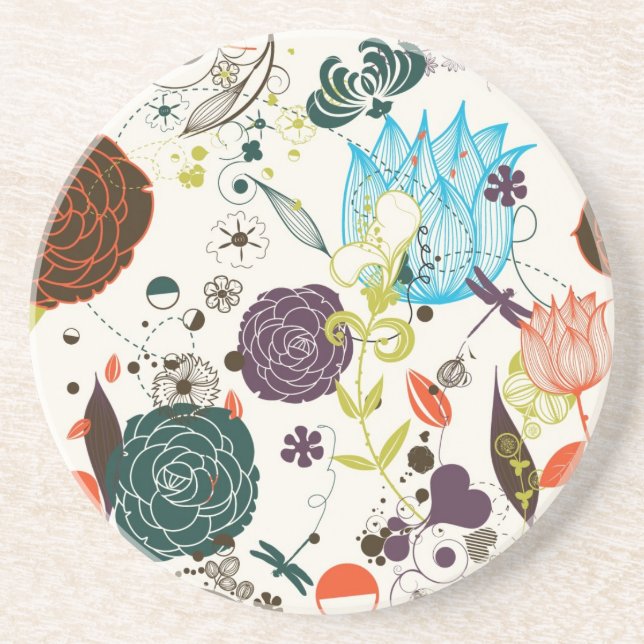 Retro Floral Pattern 2 Coaster (Front)