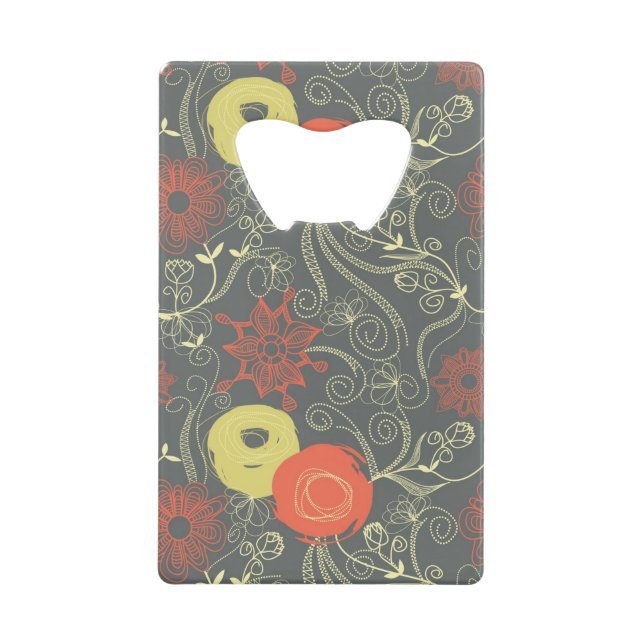 Retro floral pattern 2 credit card bottle opener (Front)