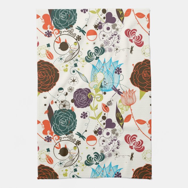 Retro Floral Pattern 2 Kitchen Towel (Vertical)