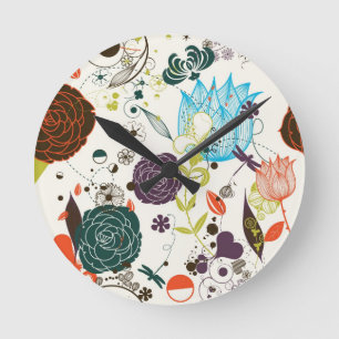 Retro Floral Pattern 2 Round Clock
